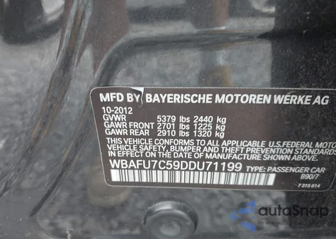 2013 BMW 535I xDrive from USA, damaged, VIN WBAFU7C59DDU71199